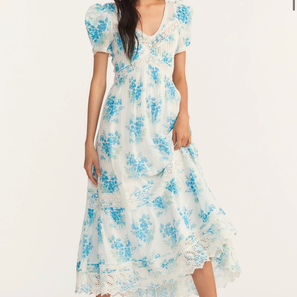 LoveShackFancy Galil Midi Dress Magic Turqoise Size 4